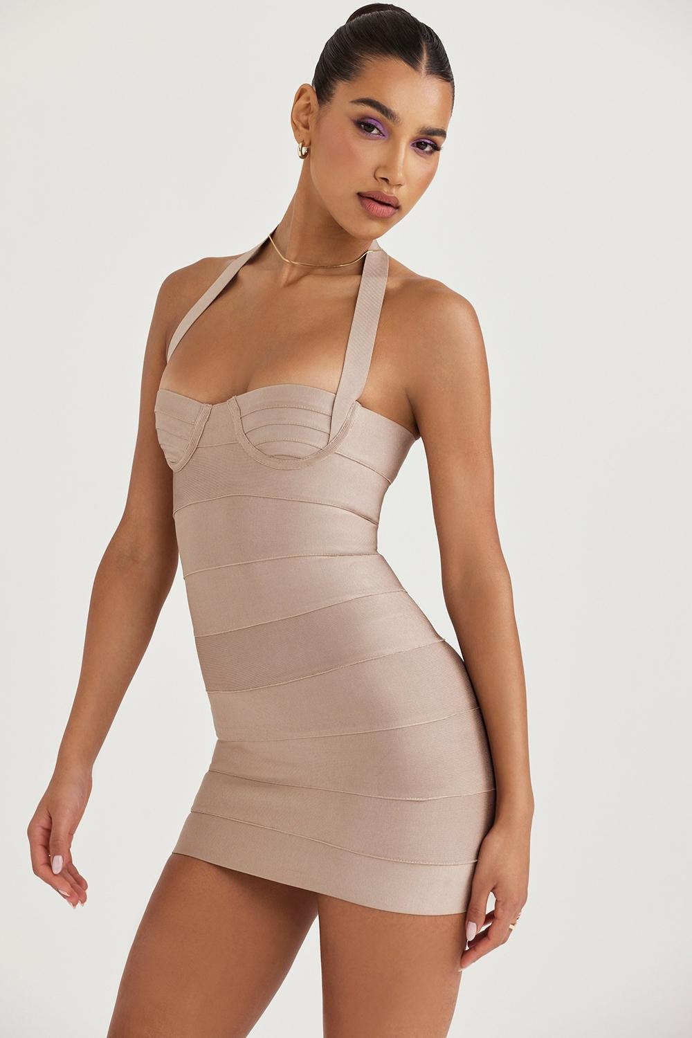 Maliha Latte Bandage Mini Dress Product Image