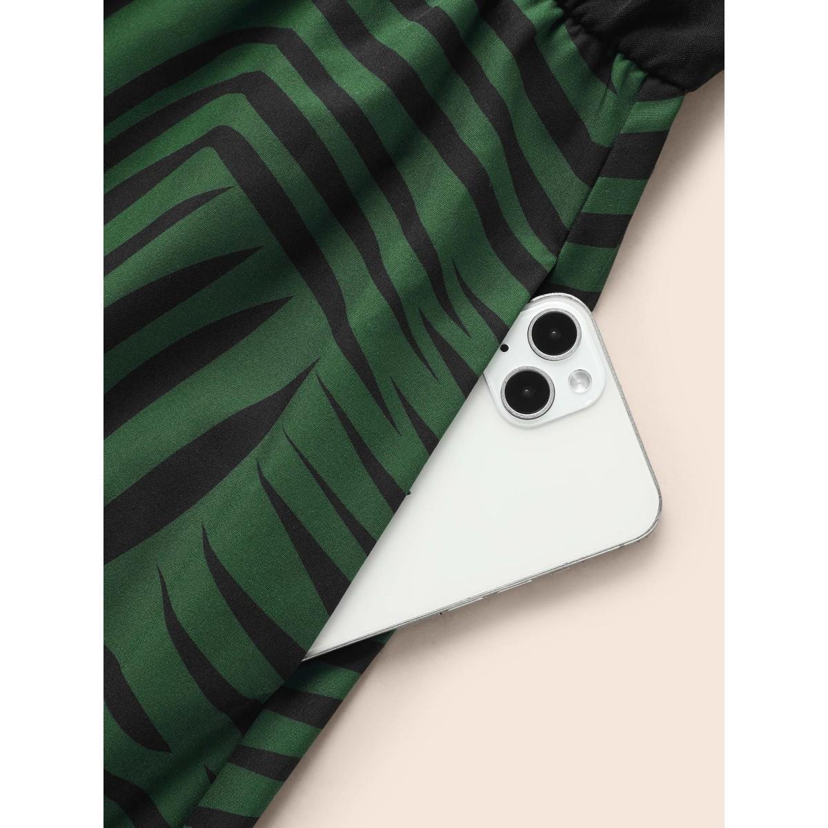 Plus Size Geometric Patchwork Button Up Belted Dress Black Women At the Office Belted Shirt collar Long Sleeve Curvy BloomChic 10/M Product Image