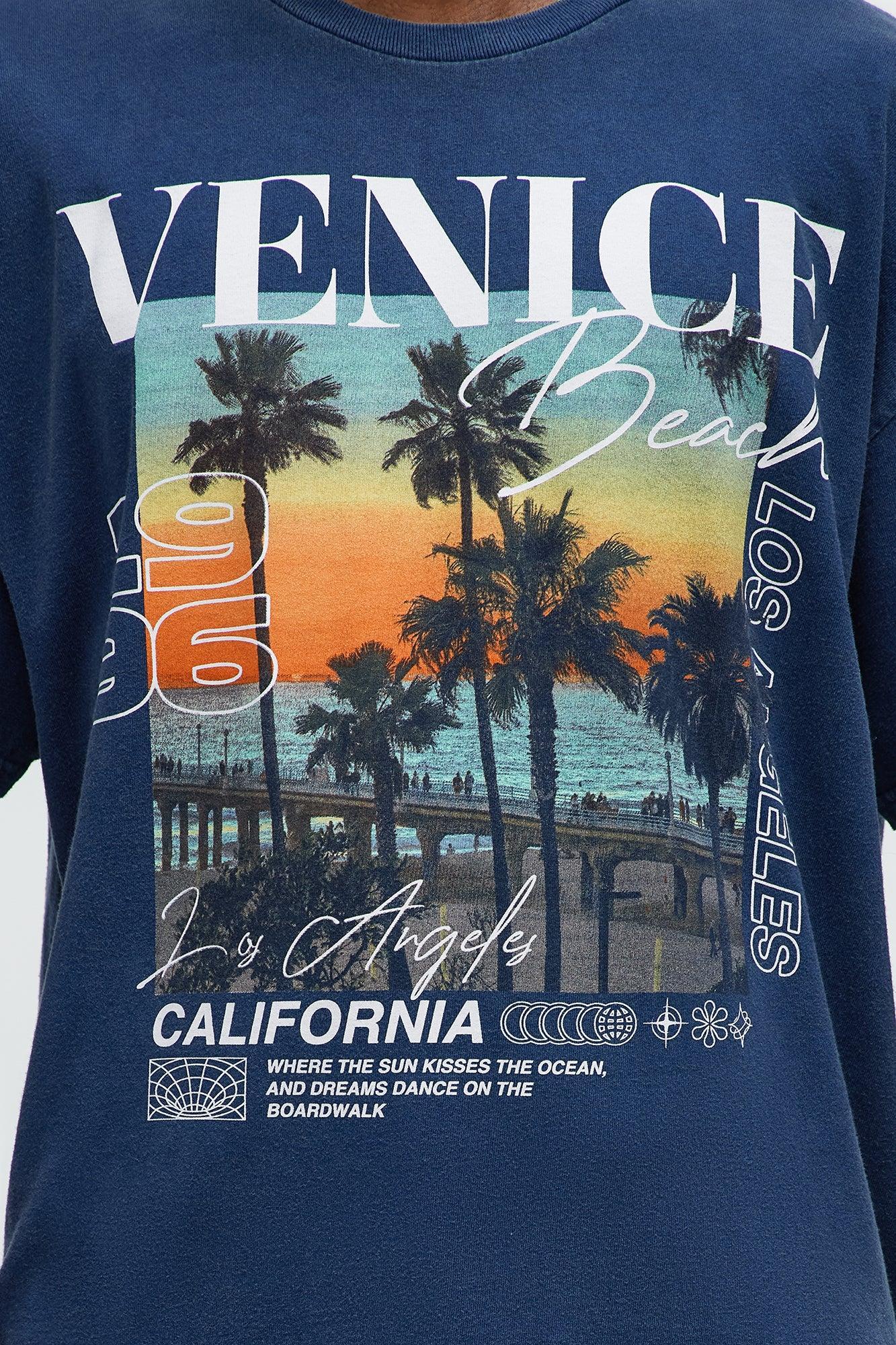 Venice Beach California Oversized Short Sleeve Tee - Navy Wash Product Image
