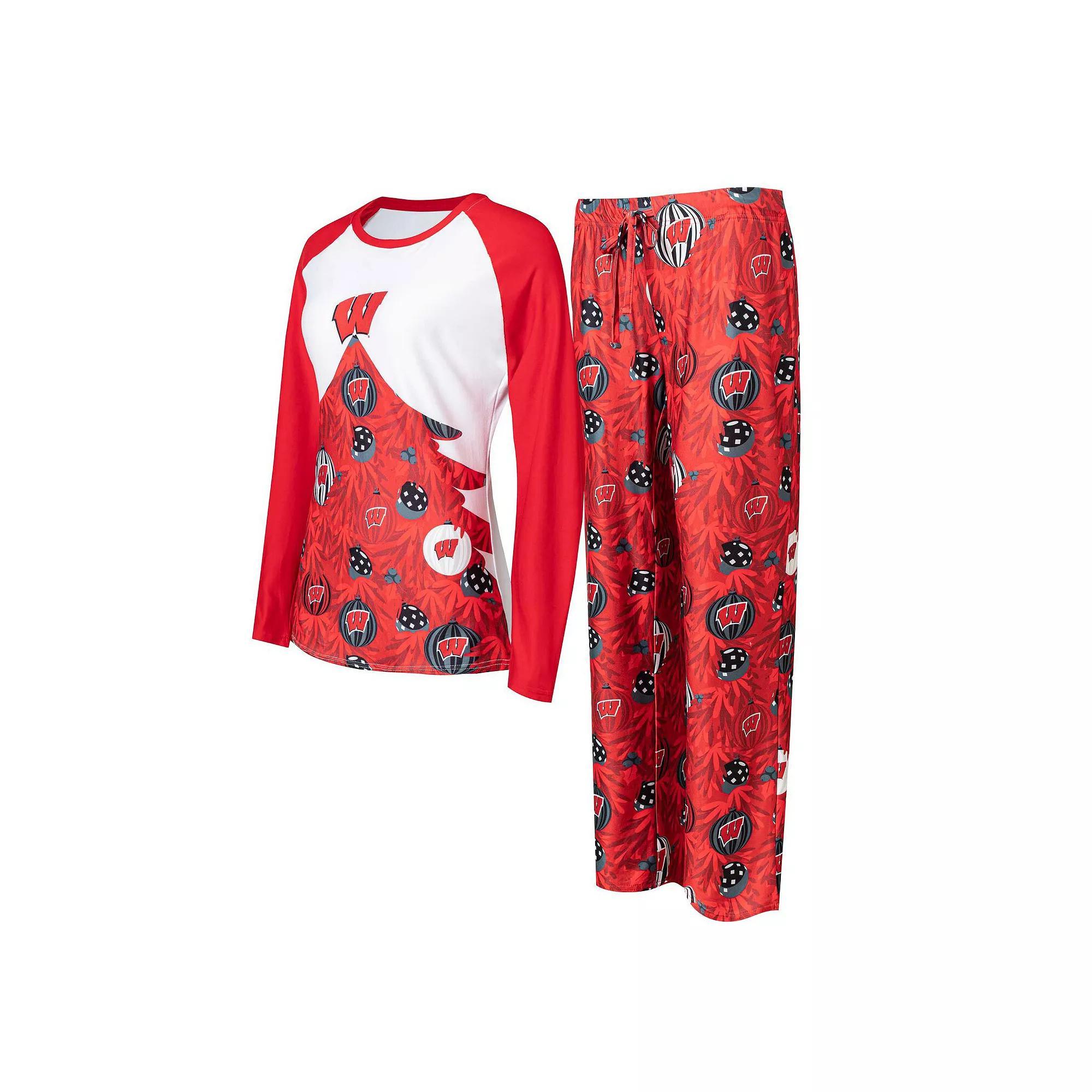Women's Concepts Sport Red Wisconsin Badgers Tinsel Ugly Sweater Long Sleeve T-Shirt & Pants Sleep Set, Size: XL Product Image