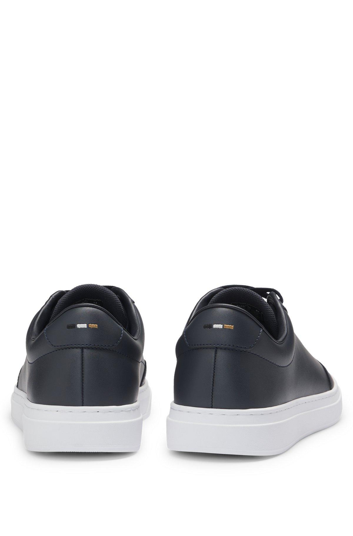 BOSS - Coated-leather trainers with gold-tone logo - Dark Blue Product Image