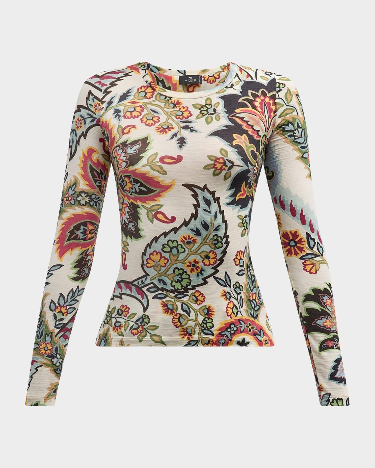 Blossom Paisley-Print Long-Sleeve Jersey T-Shirt Product Image