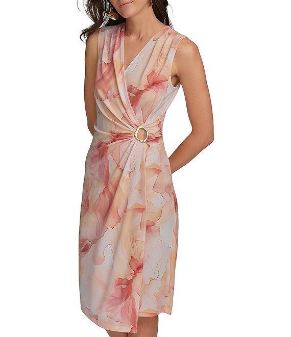Donna Karan V-Neck Sleeveless Faux Wrap Dress Product Image