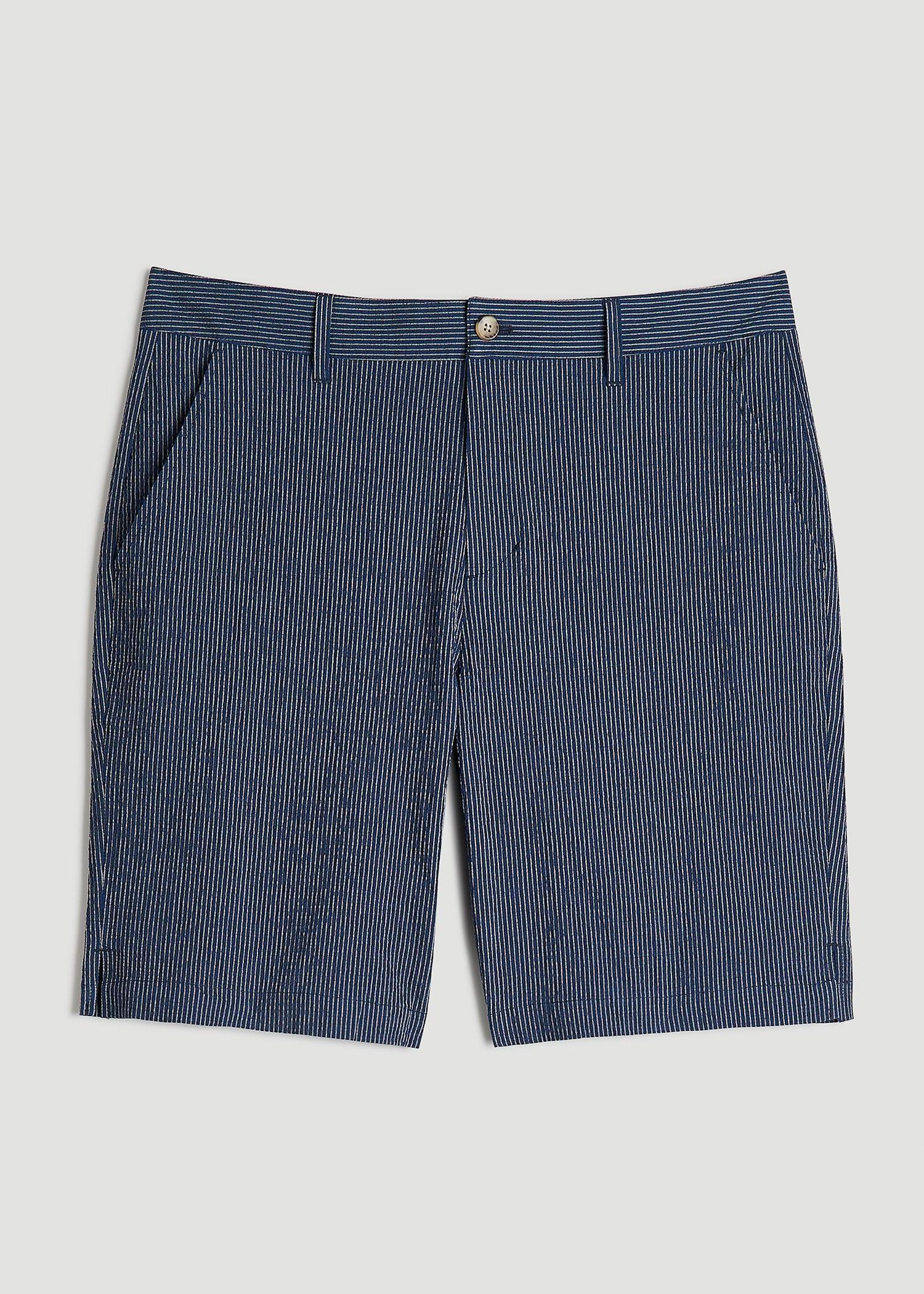 Seersucker Shorts for Tall Men in Navy and Off White Stripe Product Image