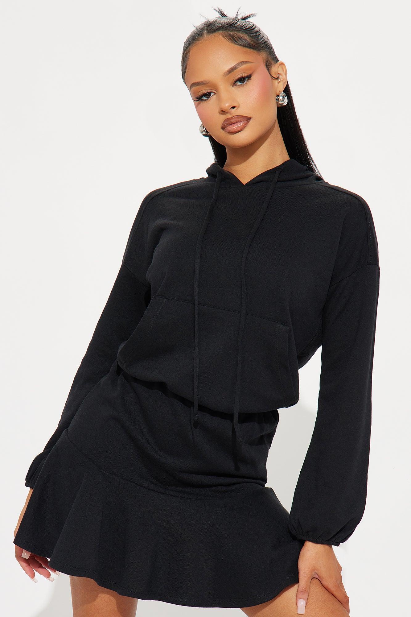 Cute And Casual Sweatshirt Mini Dress - Black Product Image