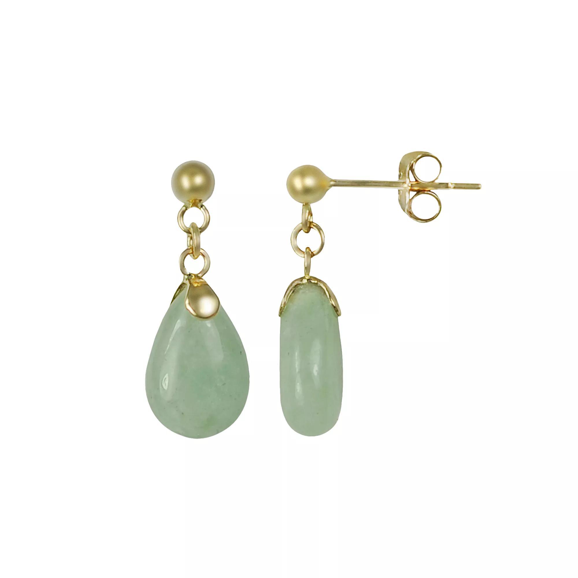 10k Gold Jade Drop Earrings, Womens, Green Product Image