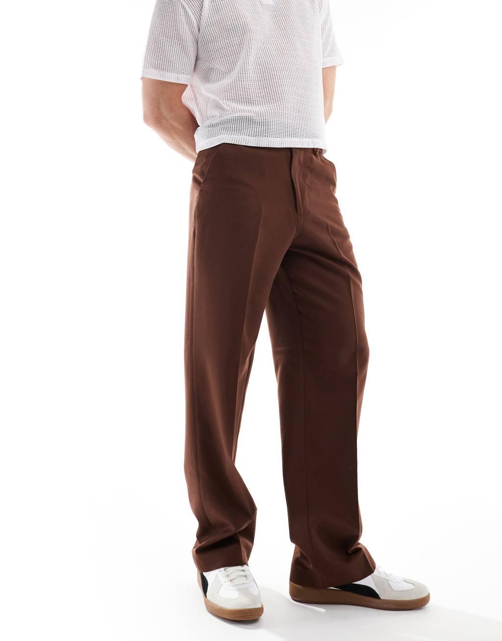 ASOS DESIGN wide leg pants in brown Product Image