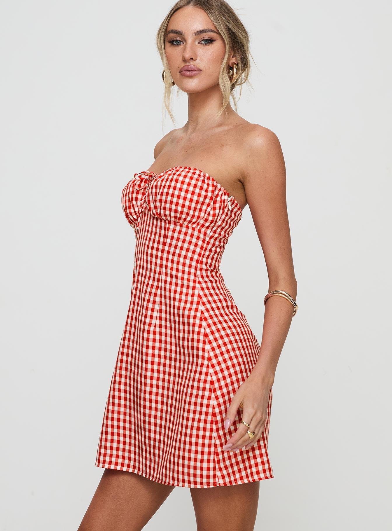 Double Date Mini Dress Red Gingham Product Image