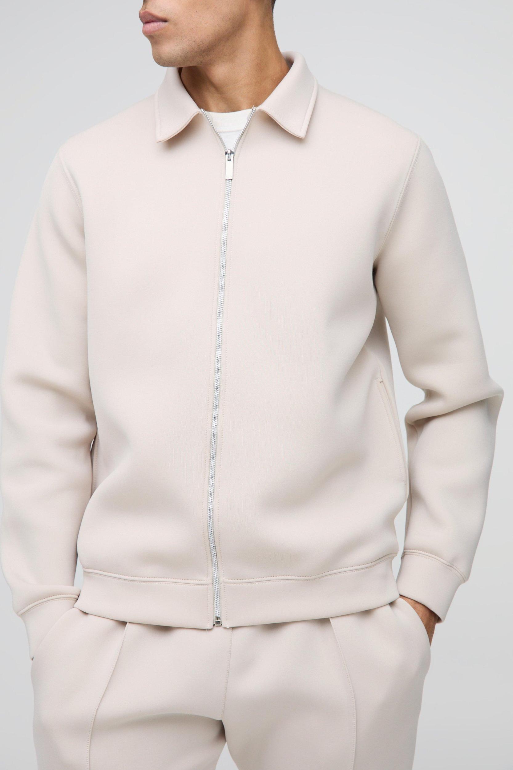 Regular Fit Bonded Scuba Harrington Jacket & Sweatpants Set | boohooMAN USA Product Image