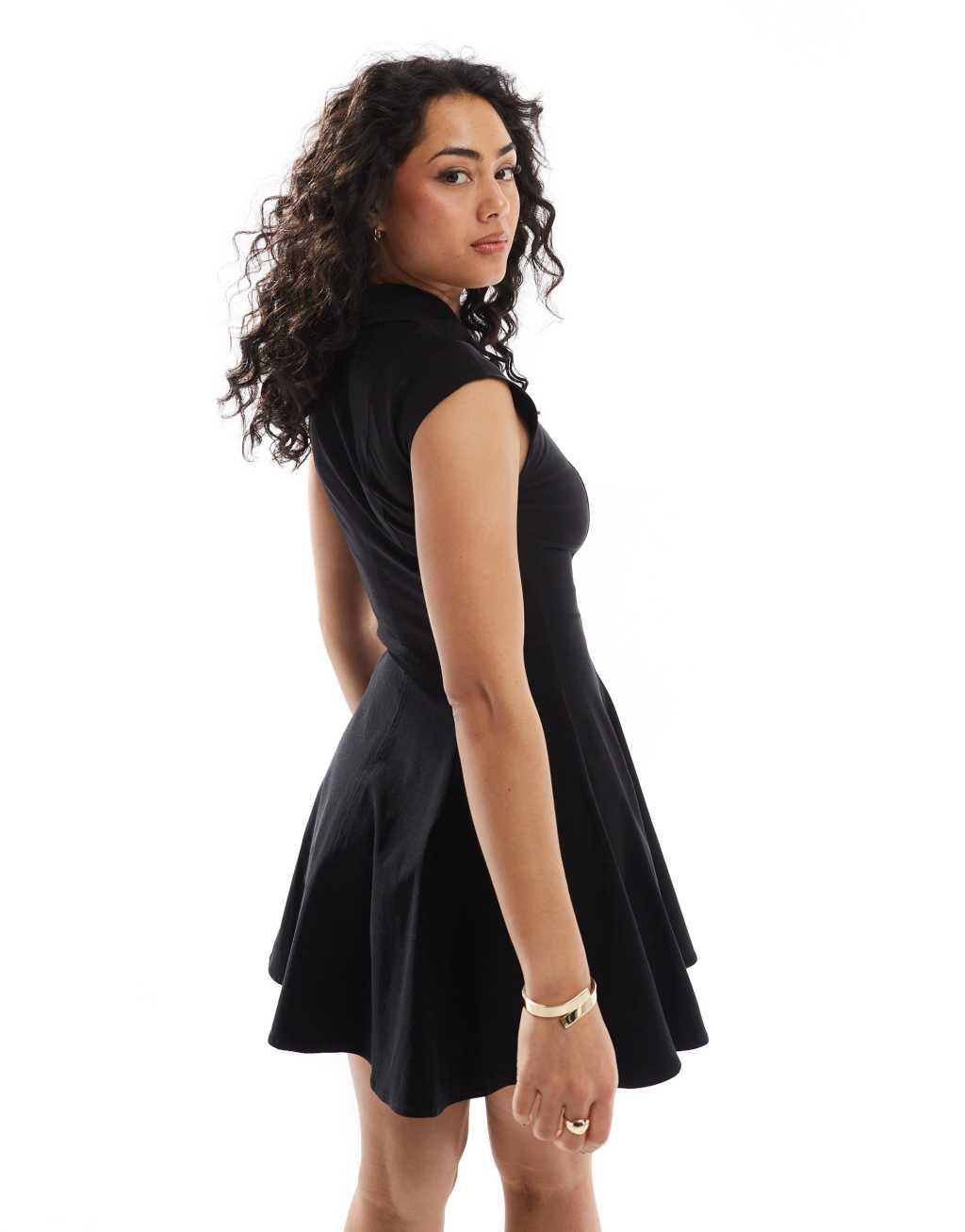 Stradivarius zip detail a line mini dress in black Product Image