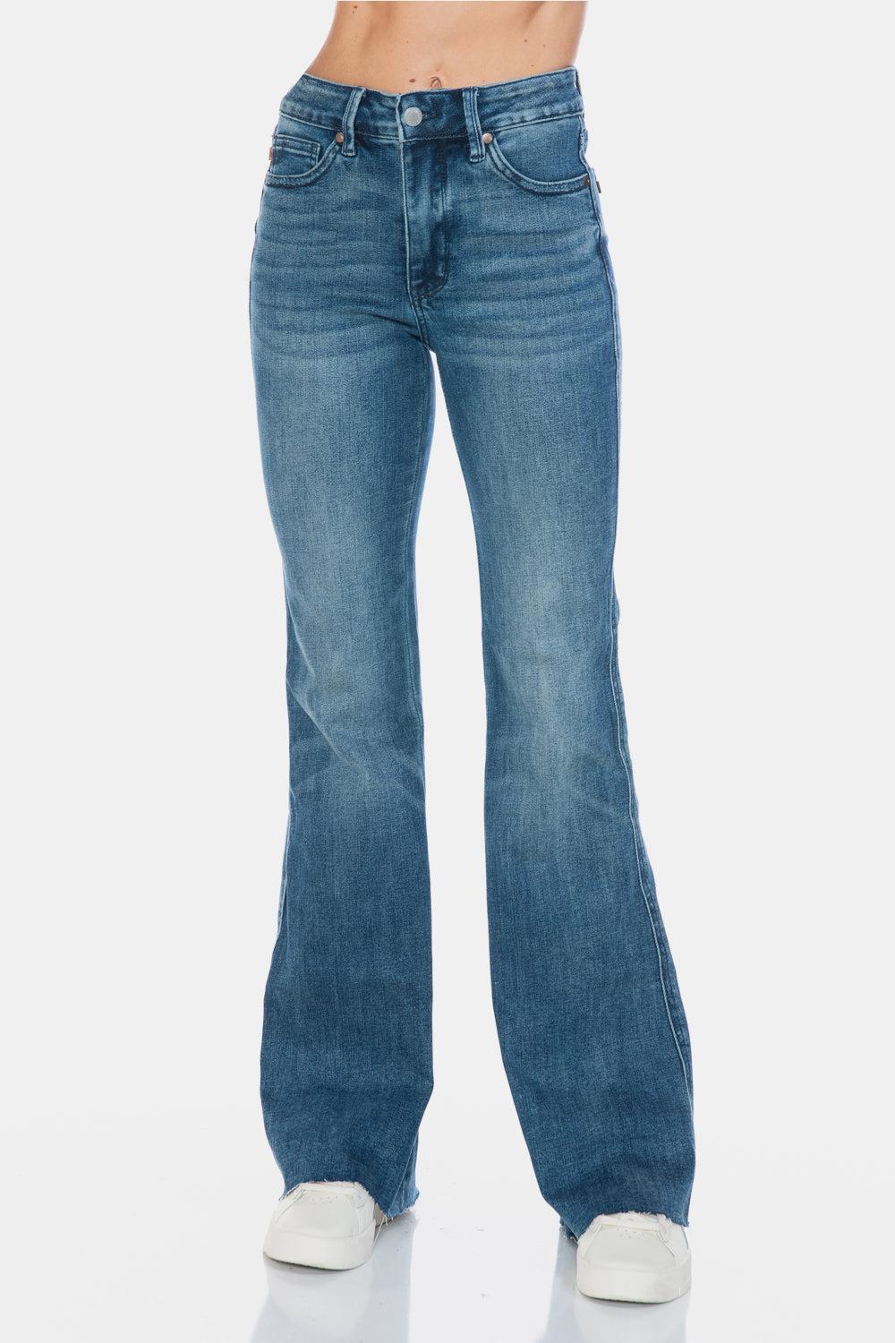 88472   Paislee Mid-Rise Tummy Control Cut Hem Flare Judy Blue Jeans Product Image