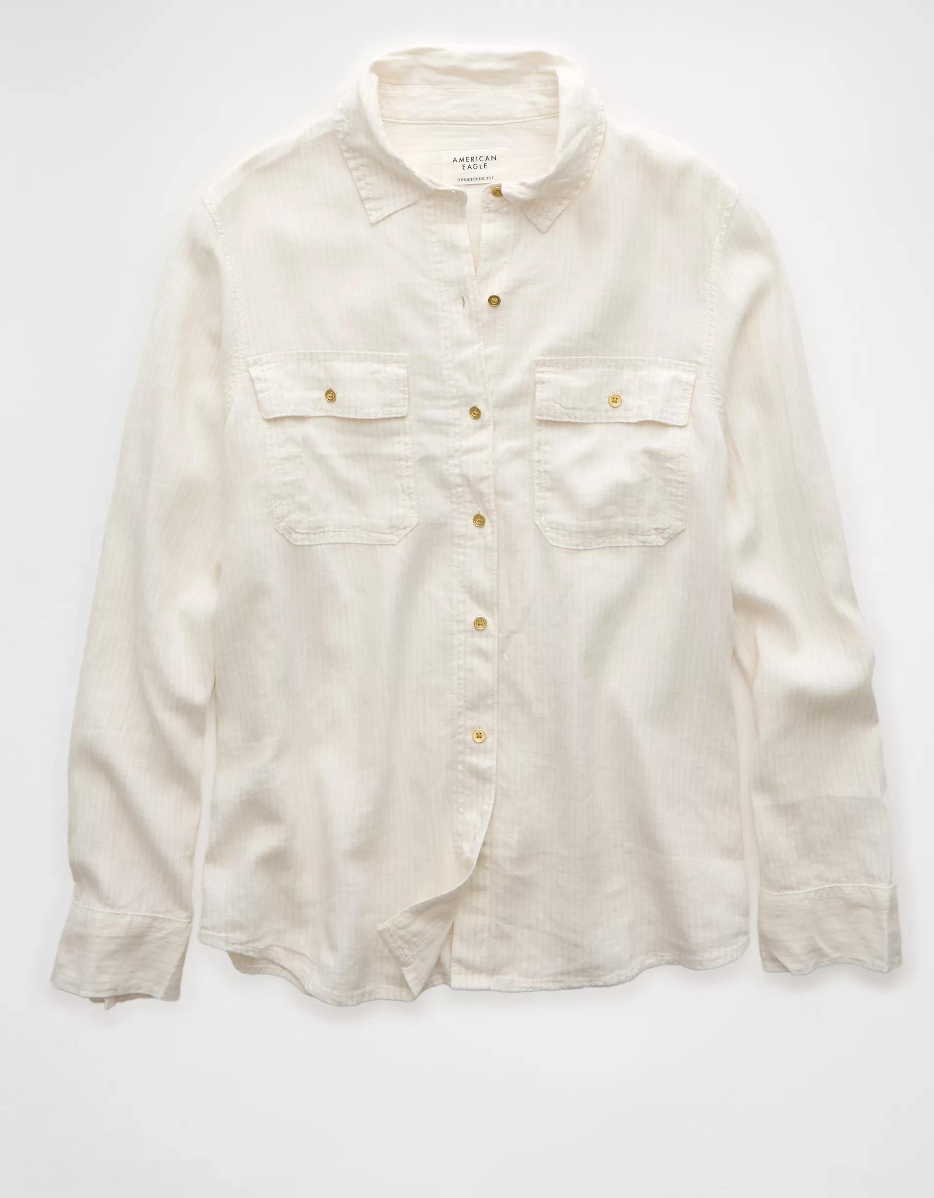 AE Weekend Vibes Linen-Blend Long-Sleeve Button-Up Shirt Product Image