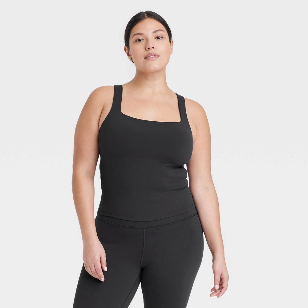 Womens Everyday Soft Squareneck Support Tank Top - All In Motion Black S: Moisture Wicking, Built-in Shelf Bra Product Image