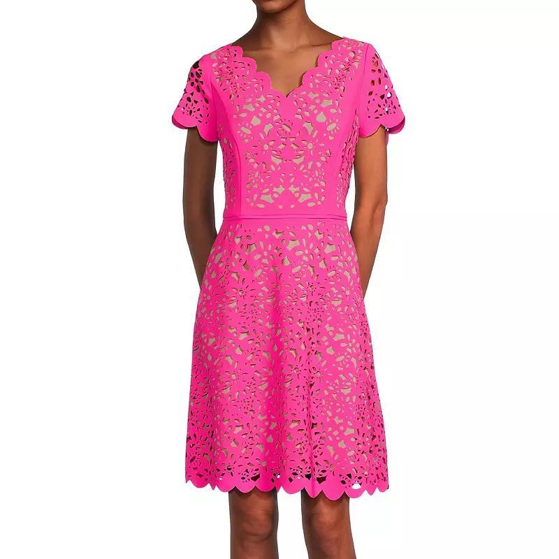 Women's Focus By Shani Cutout Overlay A-Line Dress, Size: 8, Pale Blue Nude Product Image