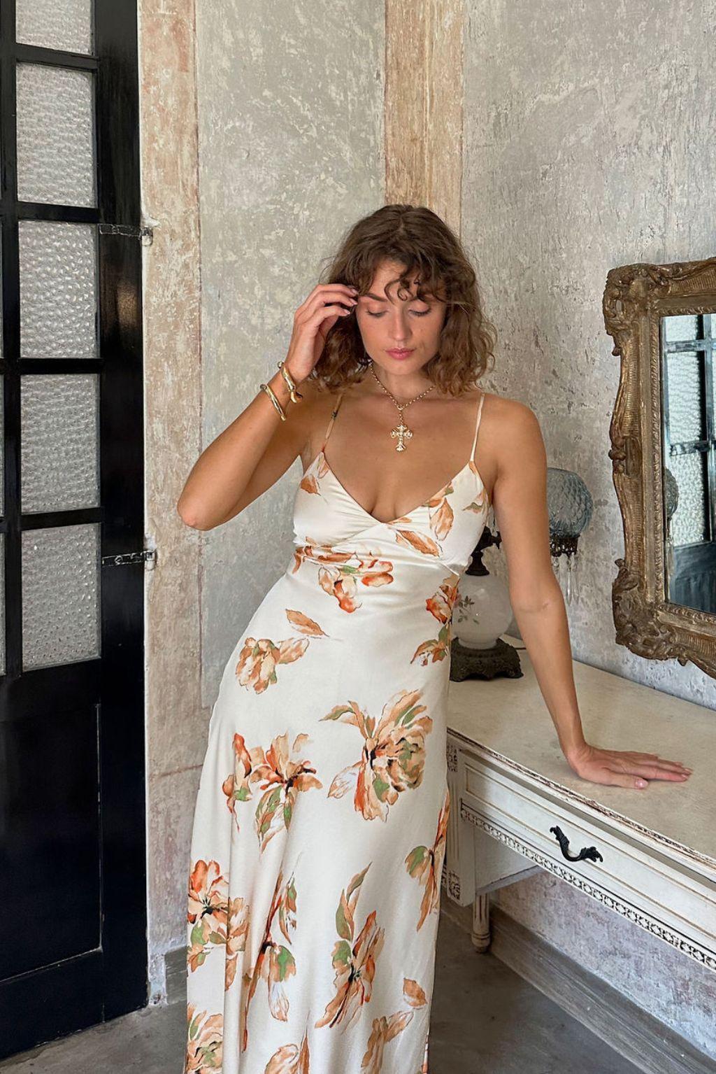 Palma Cream Floral Maxi Dress Product Image