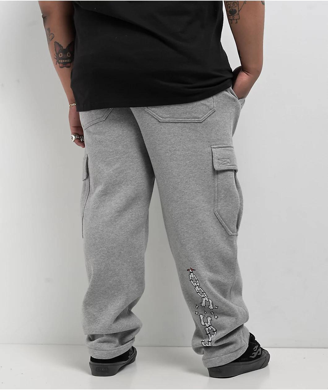 Ninth Hall Flash Tattoo Heather Grey Loose Fit Cargo Sweatpants Product Image