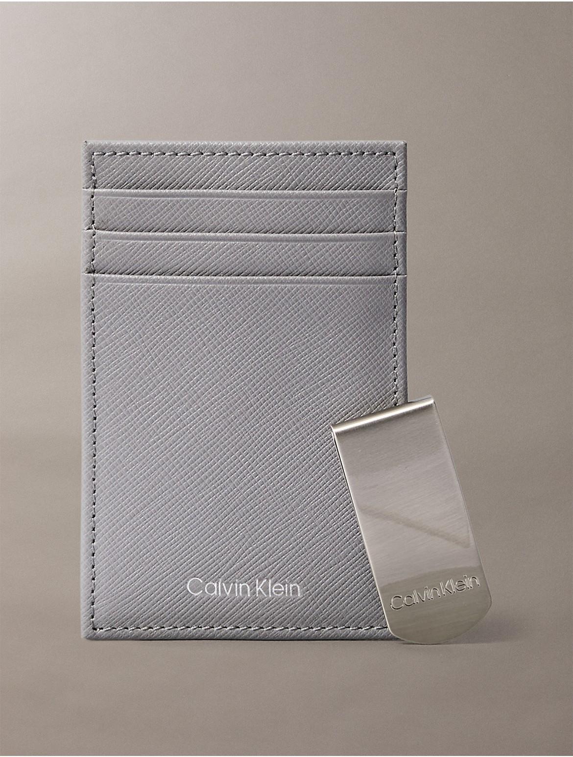 Calvin Klein Mens Refined Saffiano Card Case + Money Clip - Grey Product Image