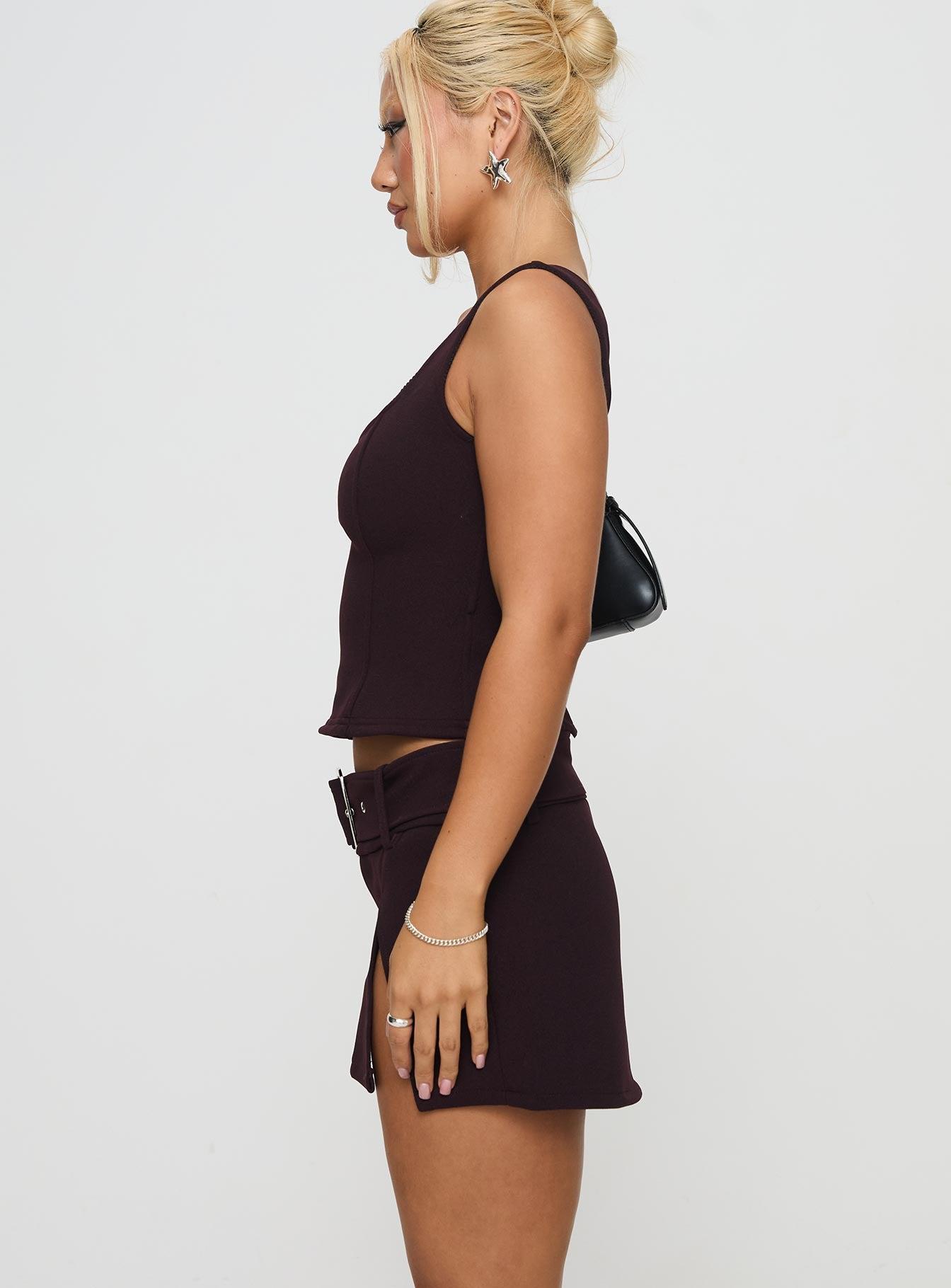 Genessa Belted Micro Mini Skirt Wine Product Image