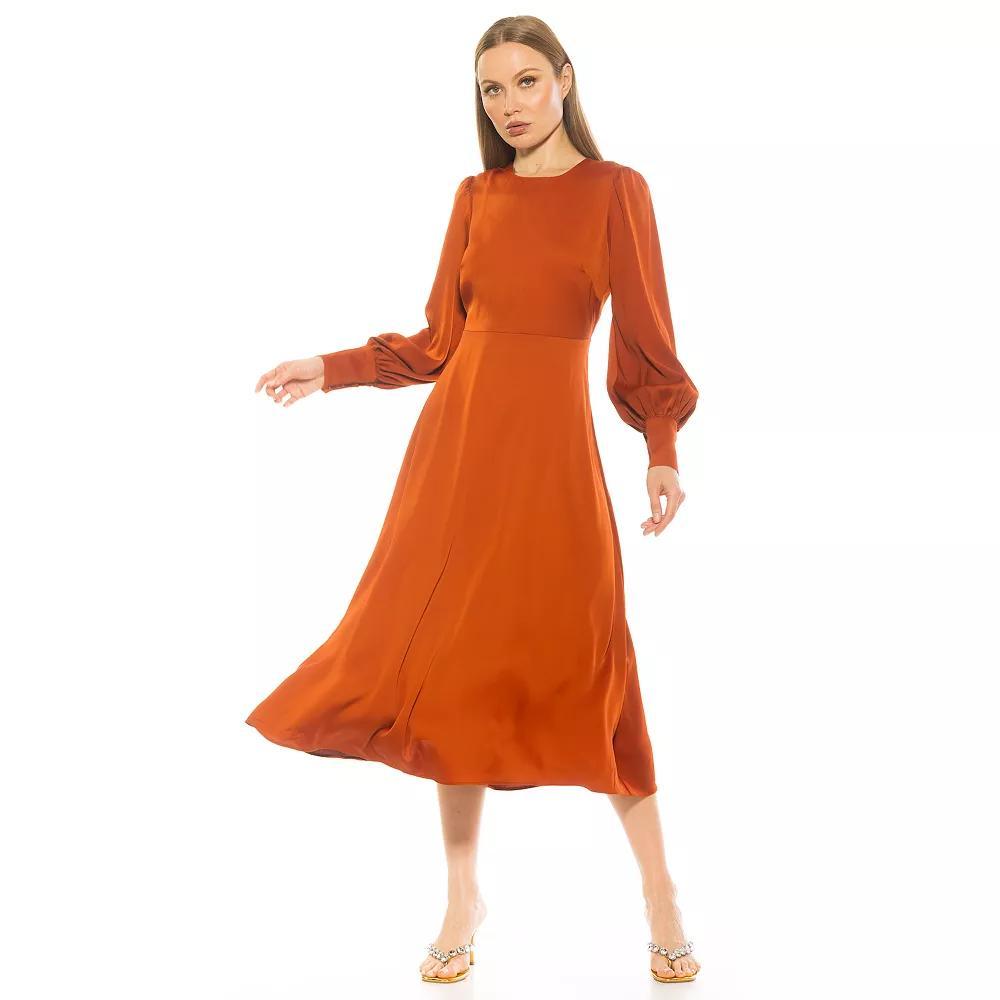 Women's ALEXIA ADMOR Sophie Fit & Flare Blouson Sleeve Midi Dress, Size: 4, Camel Product Image