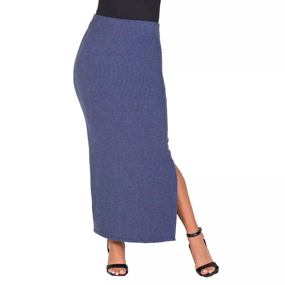 Women's 24Seven Comfort Apparel Ribbed Knit Side Slit Elastic Waist Maxi Skirt, Size: Medium, Blue Product Image