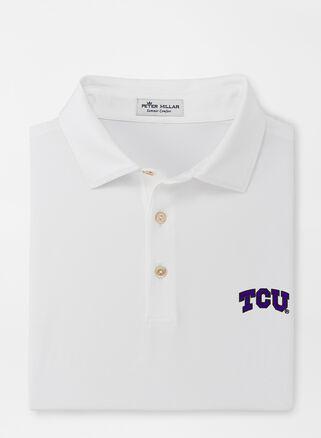 Peter Millar Mens TCU Solid Performance Jersey Polo (Sean Self Collar) | Color: White | Size: XXL Product Image