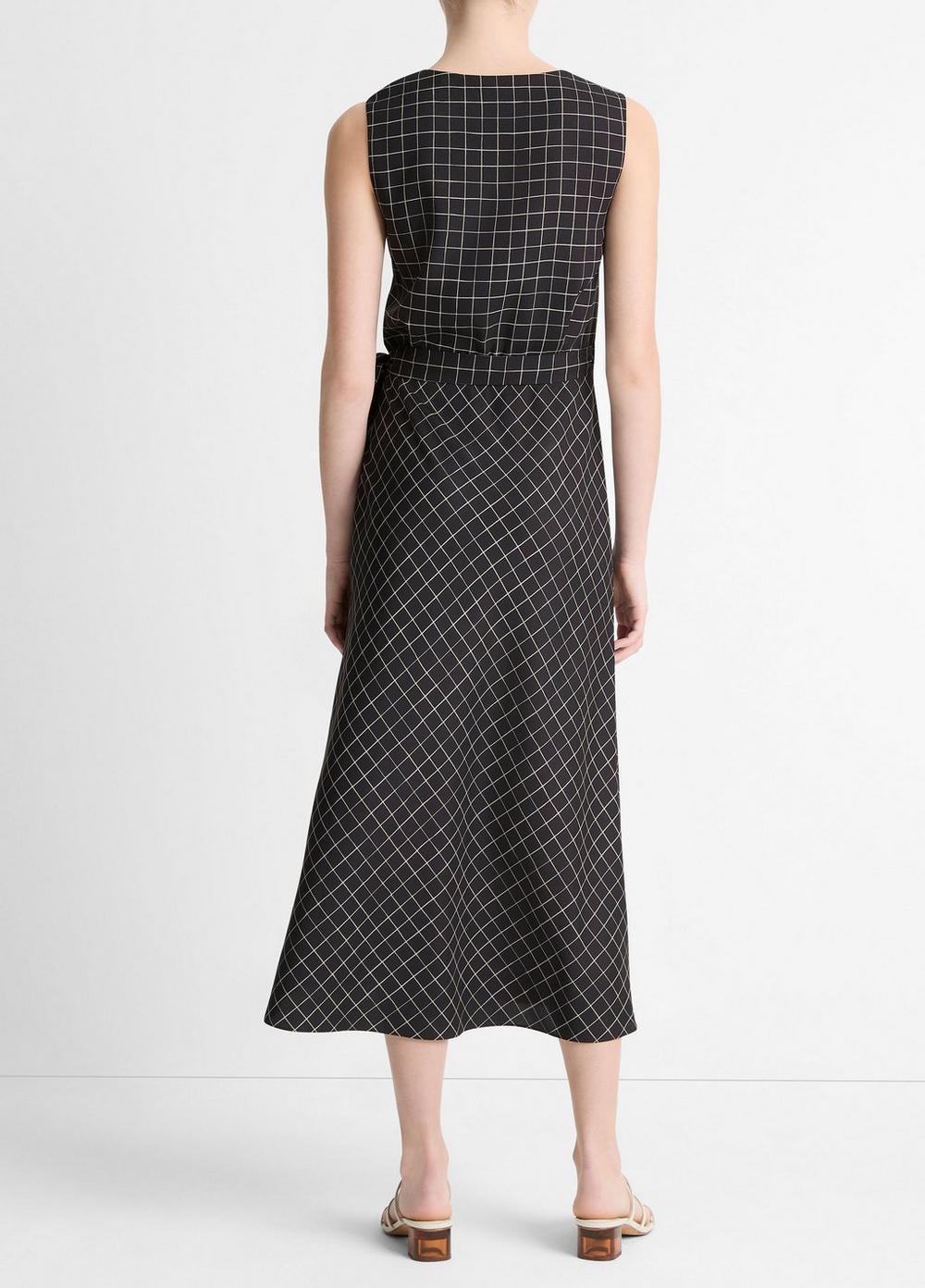 Womens Trellis Plaid Draped Sleeveless Wrap Dress, Black/cream, Size L Vince Product Image