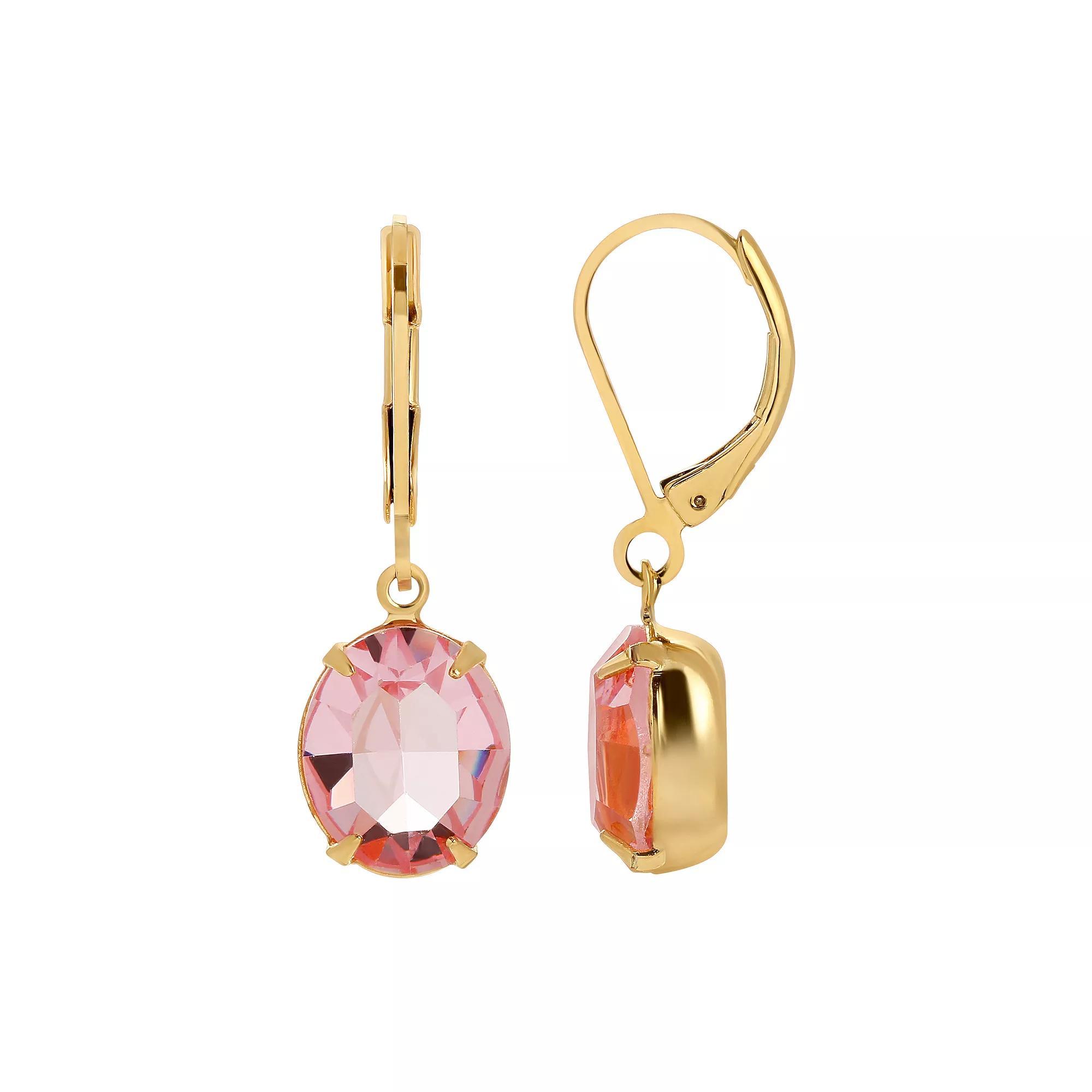 1928 Gold Tone Pink Oval Crystal Drop Earrings, Womens Product Image
