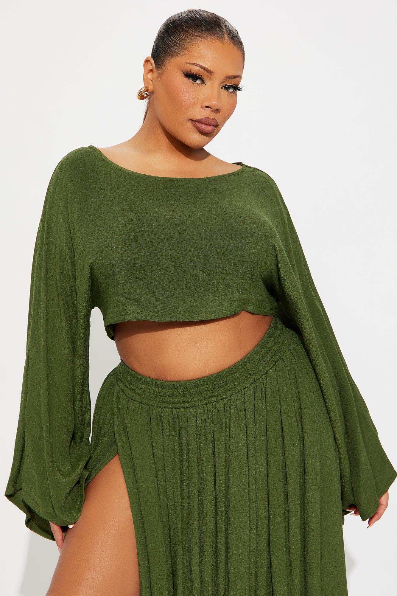 Miranda Maxi High Slit Maxi Skirt Set - Olive Product Image