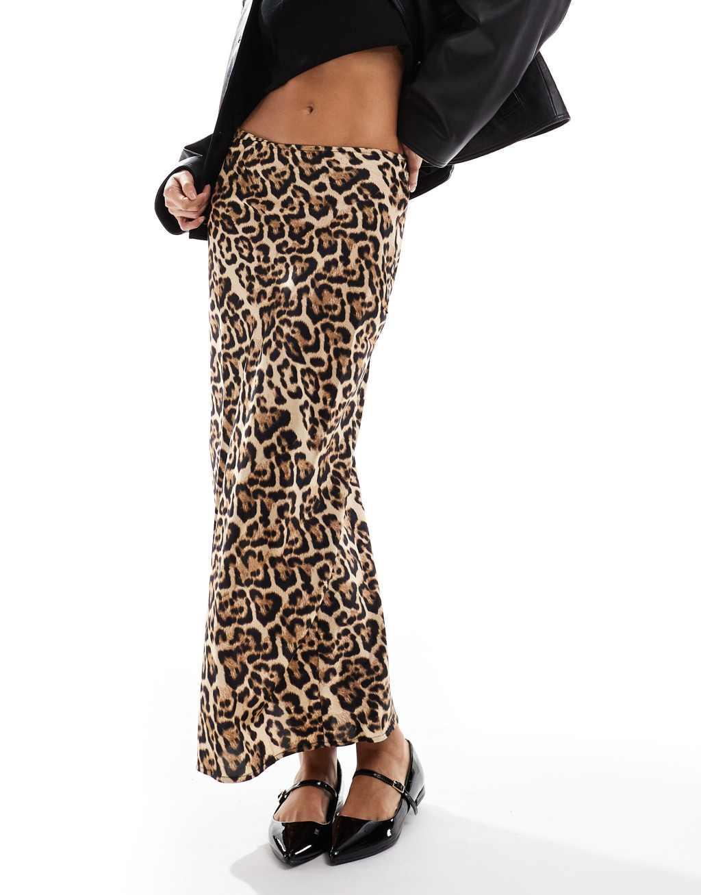 Brave Soul satin maxi skirt in leopard print Product Image