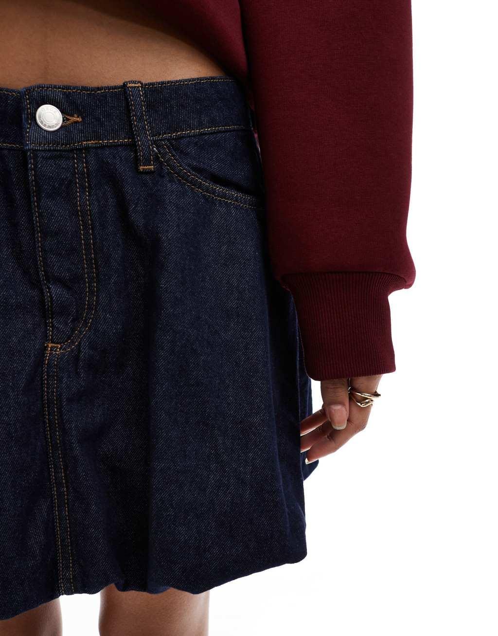 ASOS DESIGN denim bubble hem mini skirt in mid blue Product Image
