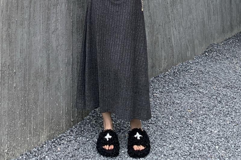Long Sleeve Henley Ribbed Maxi A-Line Dress Product Image