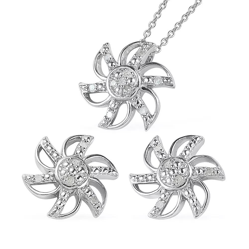 Sterling Silver 1/6 Carat T.W. Diamond Stud Earrings & Pendant Necklace Set, Women's, Size: 18" Product Image