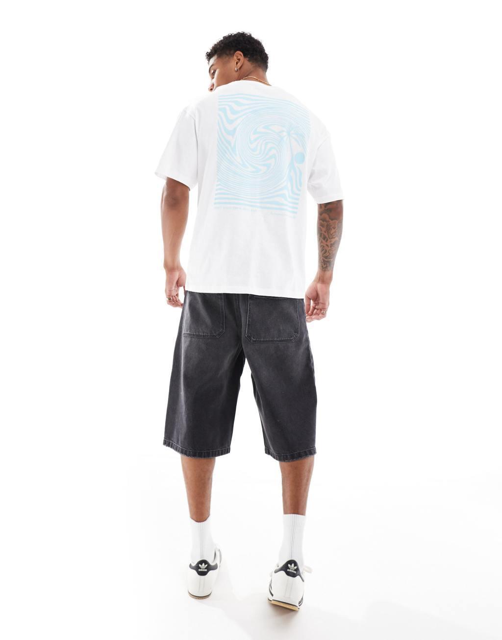 Jack & Jones oversized t-shirt with palm tree backprint in white Product Image