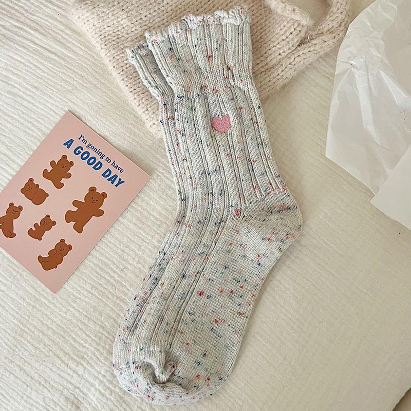 Heart Embroidered Ribbed Socks / Set Product Image