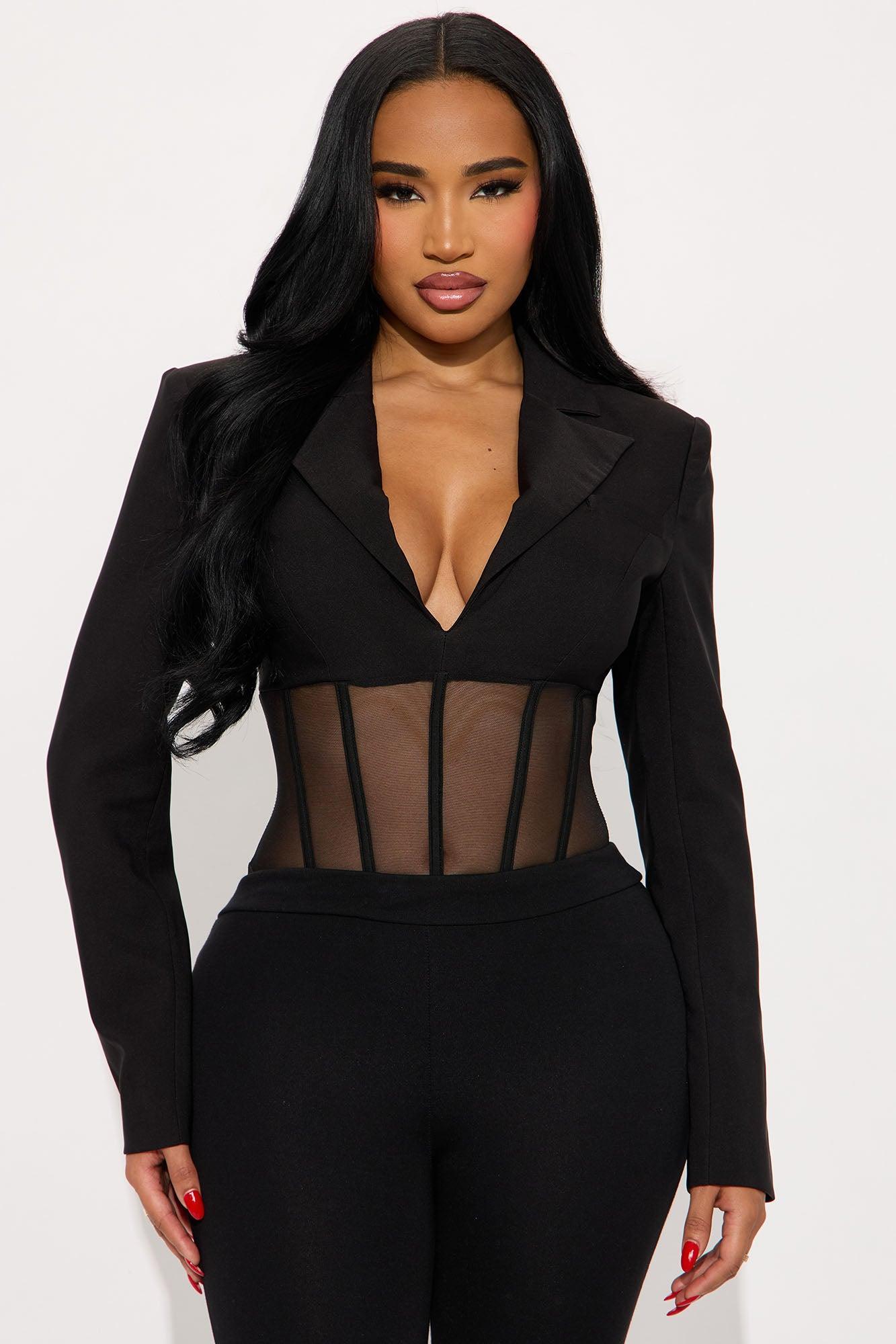 Berkley Long Sleeve Corset Bodysuit - Black Product Image