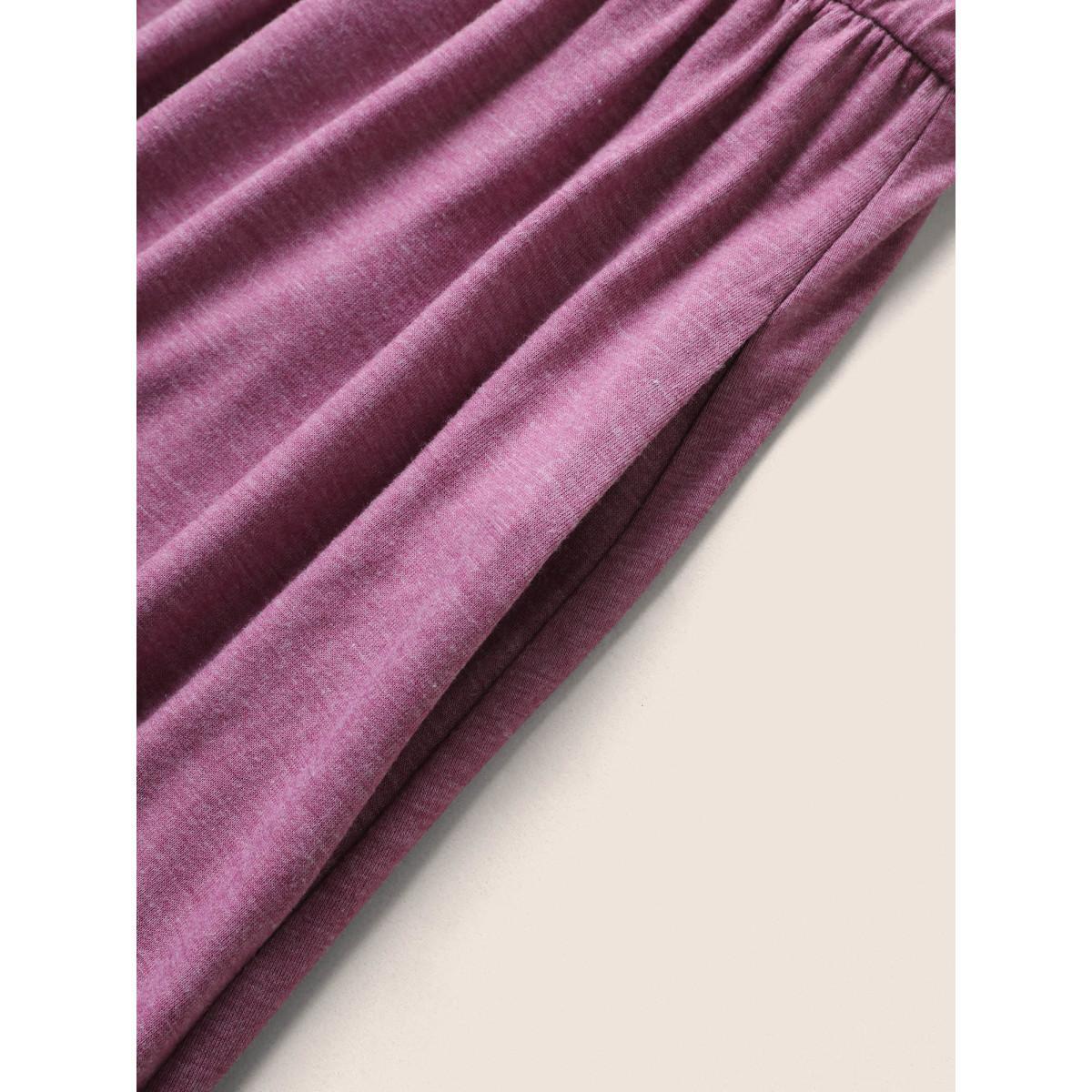 Plus Size Supersoft Essentials Plain Raglan Sleeve Belted Dress Lilac Women Basics Non Square Neck Short sleeve Curvy Midi Dress BloomChic 14-16/1X Product Image