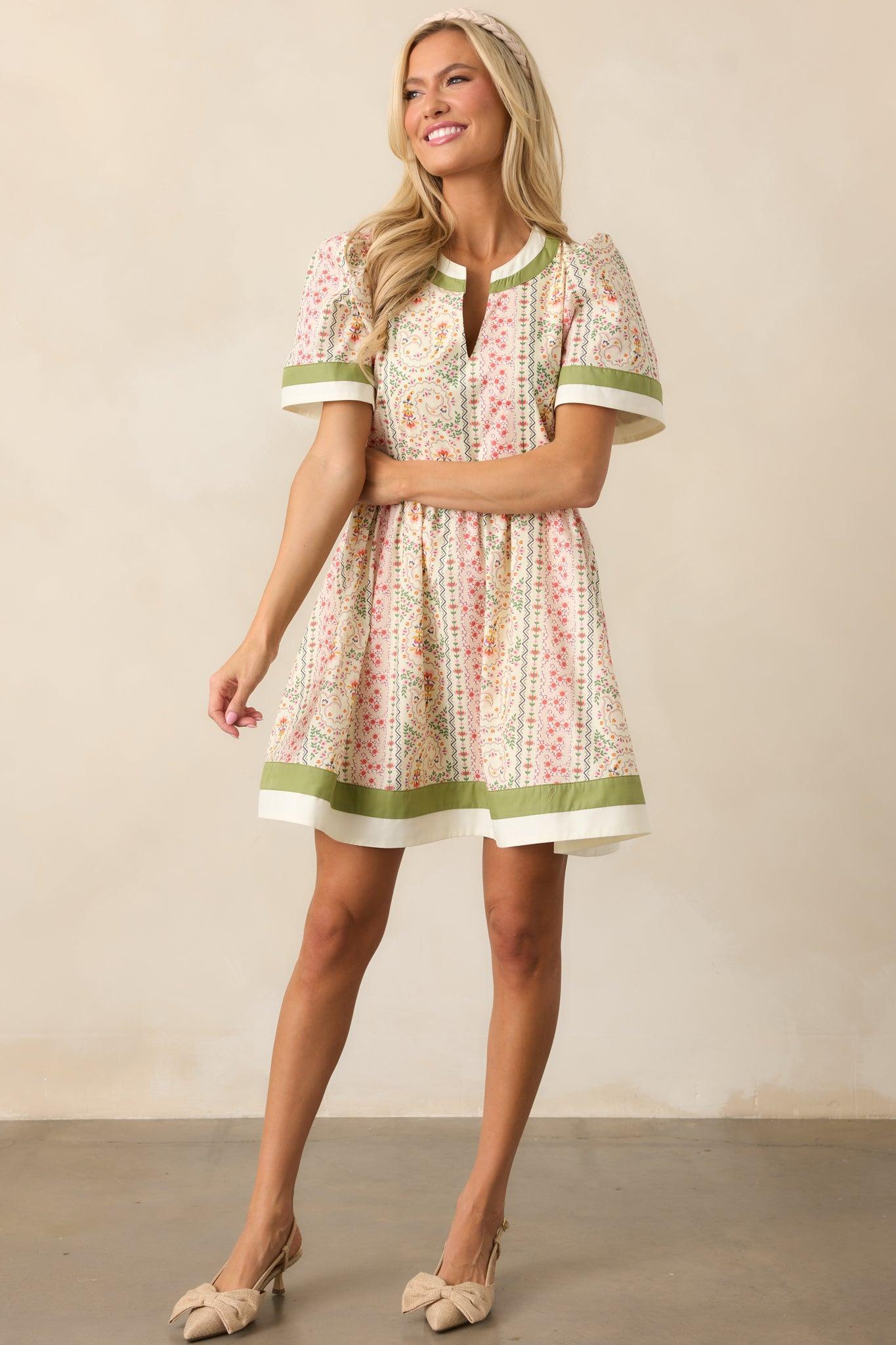 Lush With Life Green Floral Cotton Mini Dress Product Image
