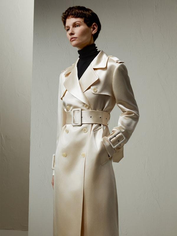 Double Breasted Silk-Blend Belted Coat Product Image