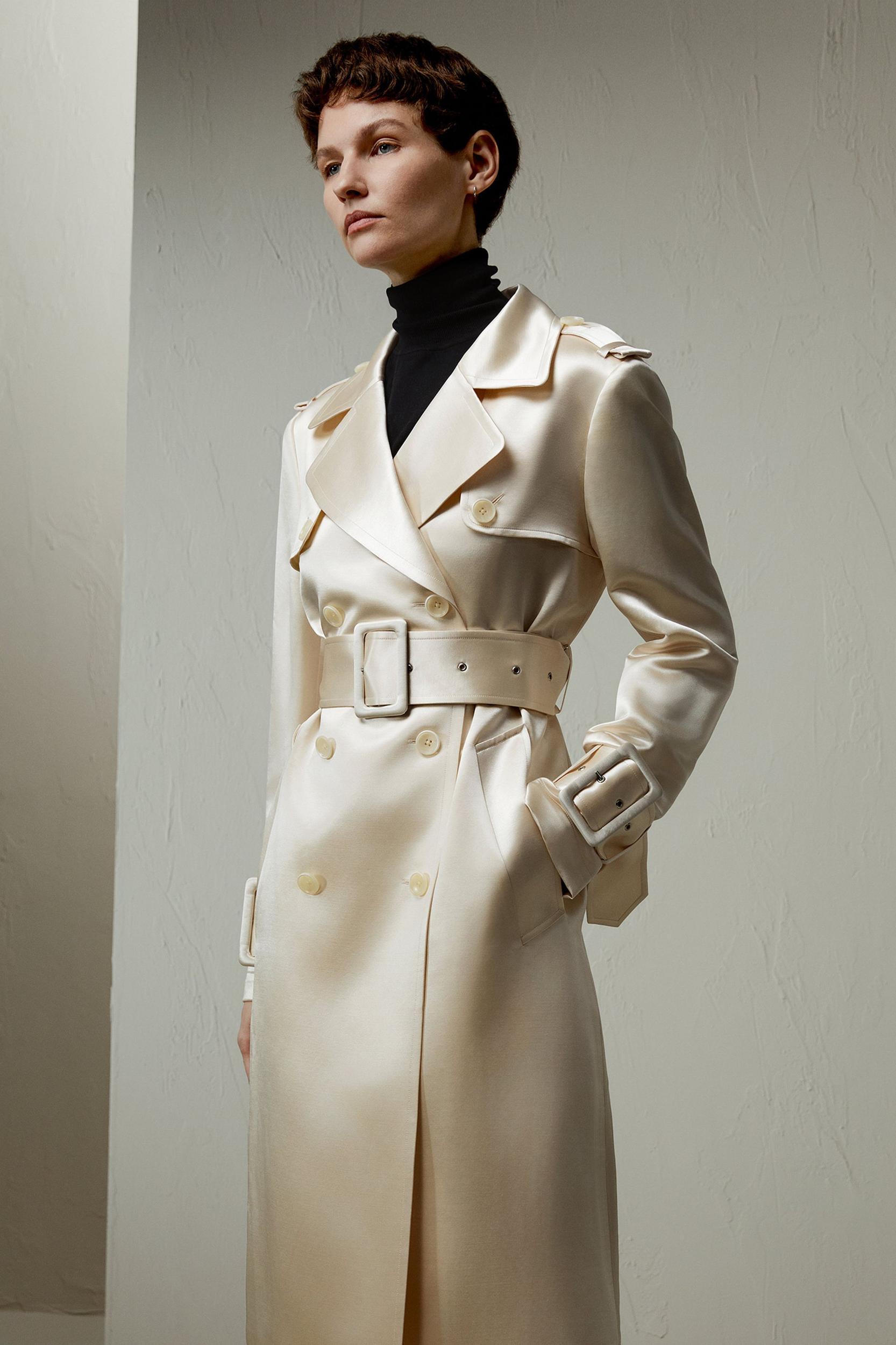 Double Breasted Silk-Blend Belted Coat Product Image