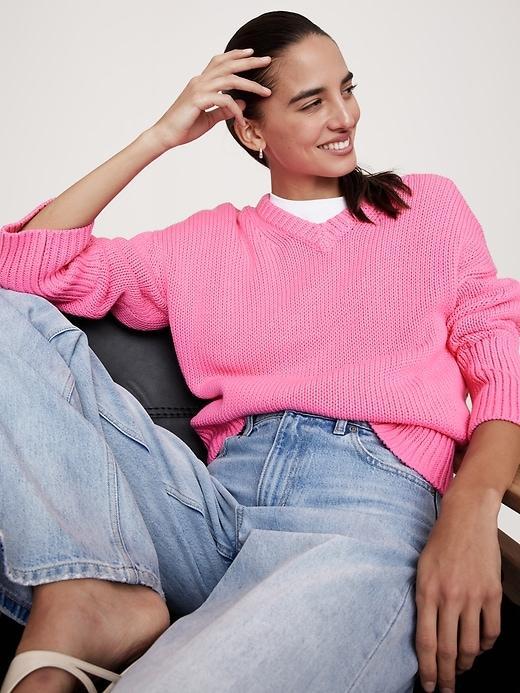Oversized Cotton V-Neck Sweater Product Image