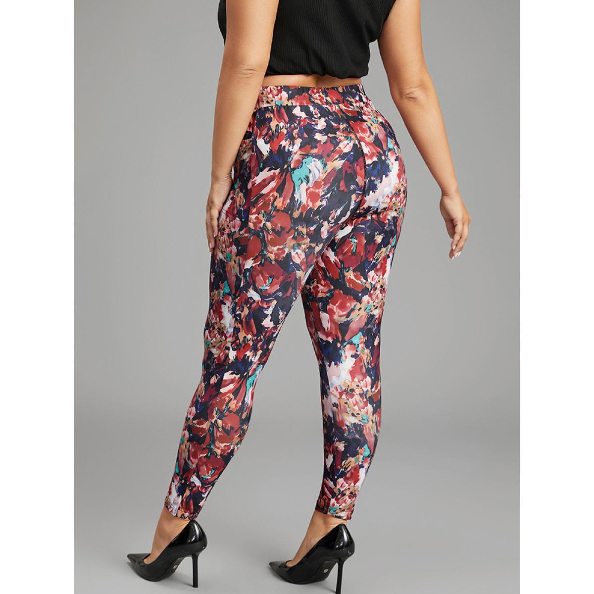 Plus Size Pixel Flower Pocket Elastic Waist High Rise Leggings Women Multicolor Casual High stretch Skinny High Rise Everyday Leggings BloomChic 14-16/1X Product Image