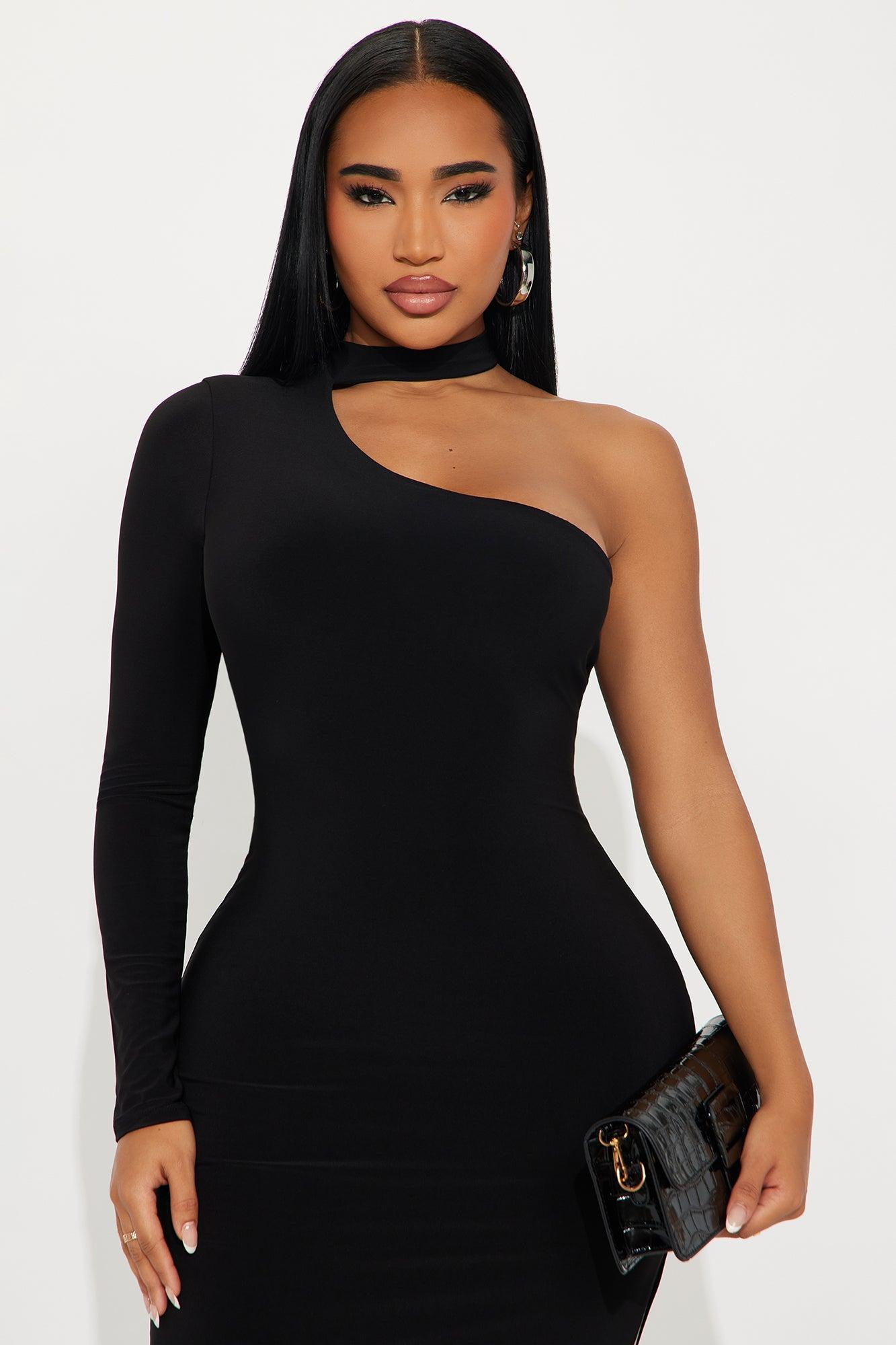 Gleaming One Shoulder Mini Dress - Black Product Image