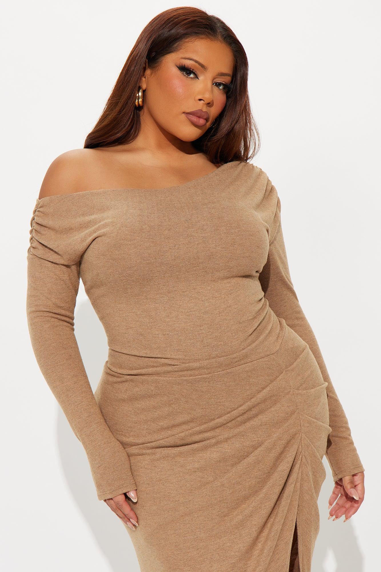 Staying Low Key Fleece Midi Dress - Camel Female Product Image