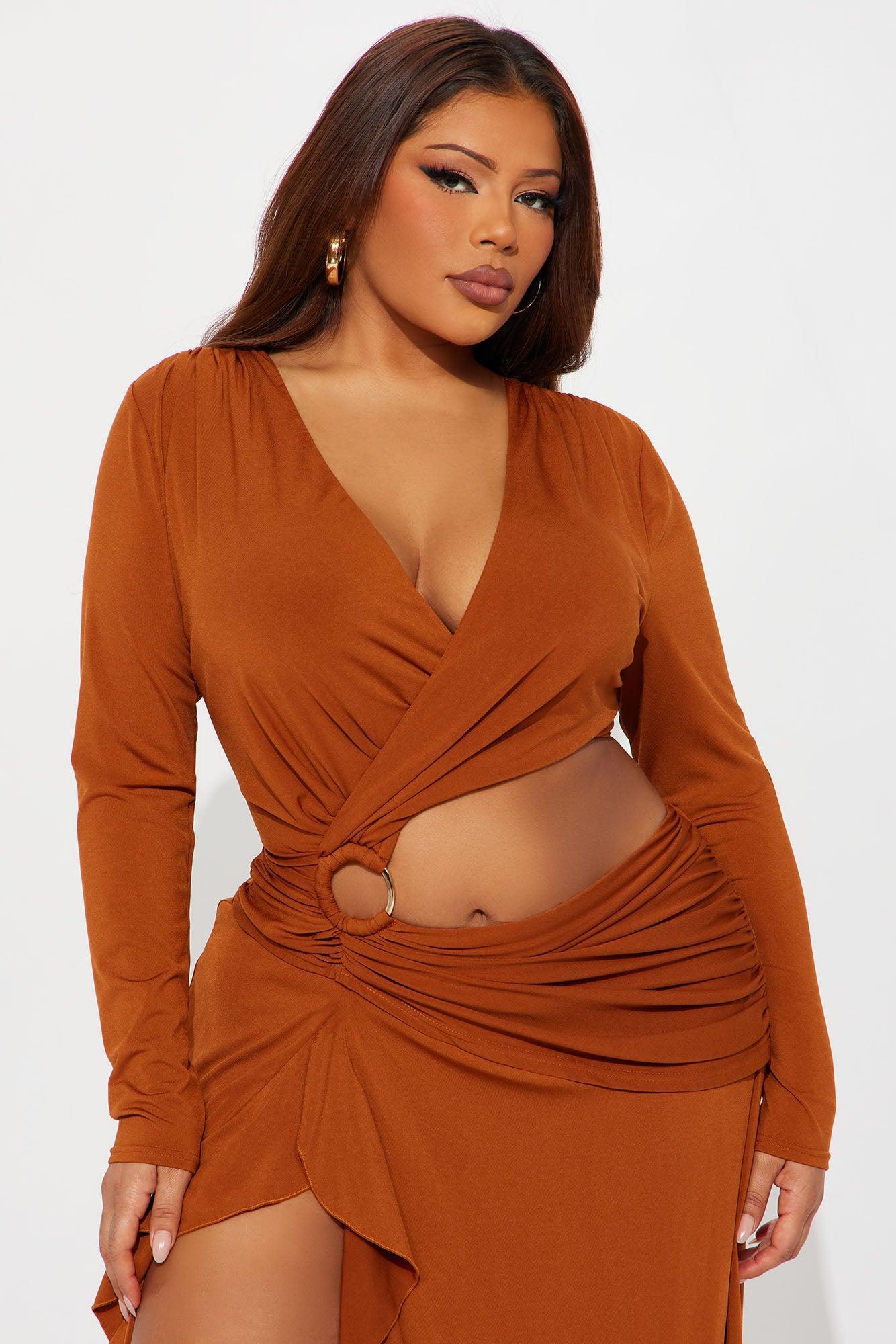 Layla Cut Out Long Sleeve Maxi Dress - Cognac Product Image