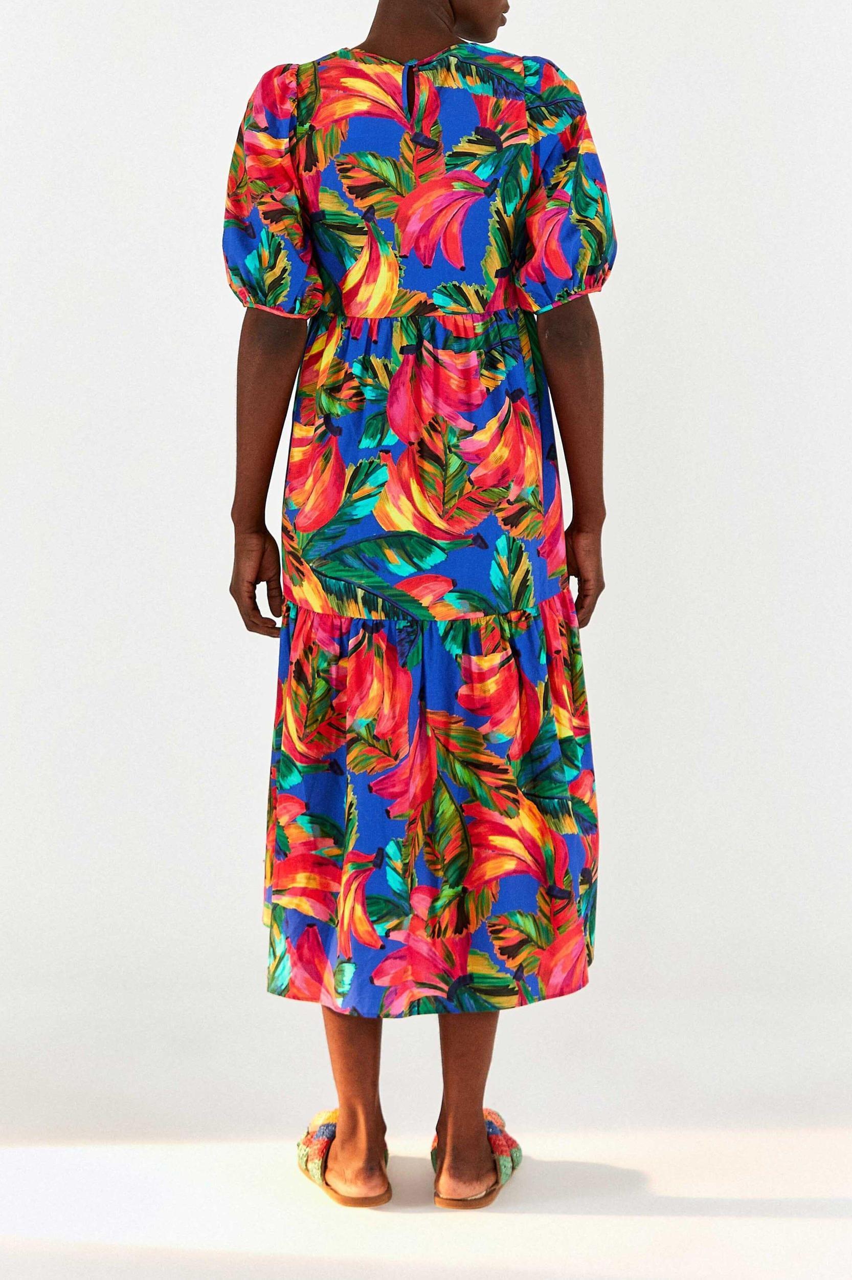 Blue Bananamix Puff Sleeve Midi Dress Product Image