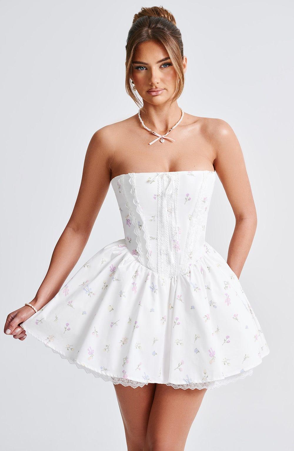Evie Mini Dress - White Multi Floral Print Product Image