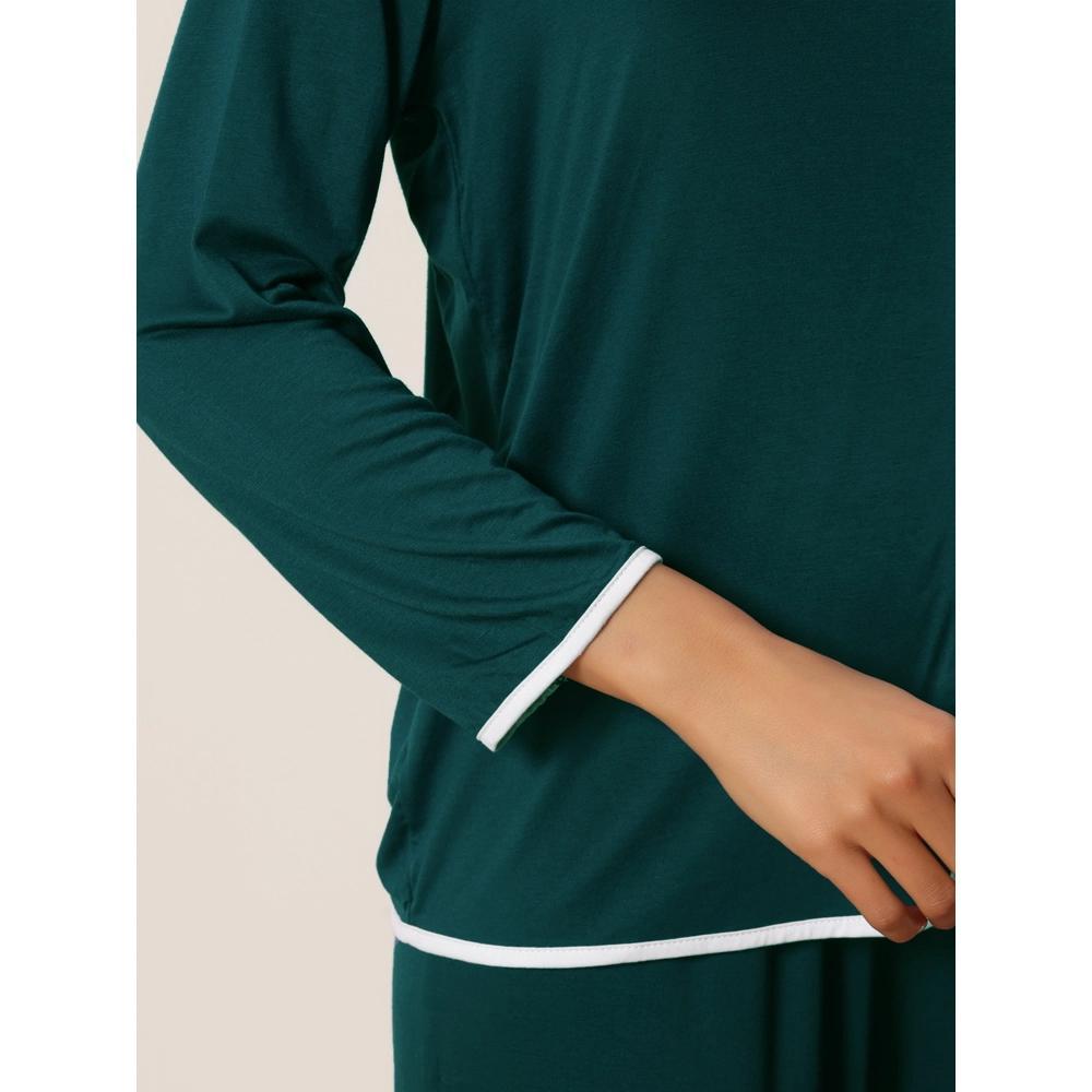 cheibear Women's Long Sleeve Pullover Top with Pants Pajama Sets Green Medium Product Image