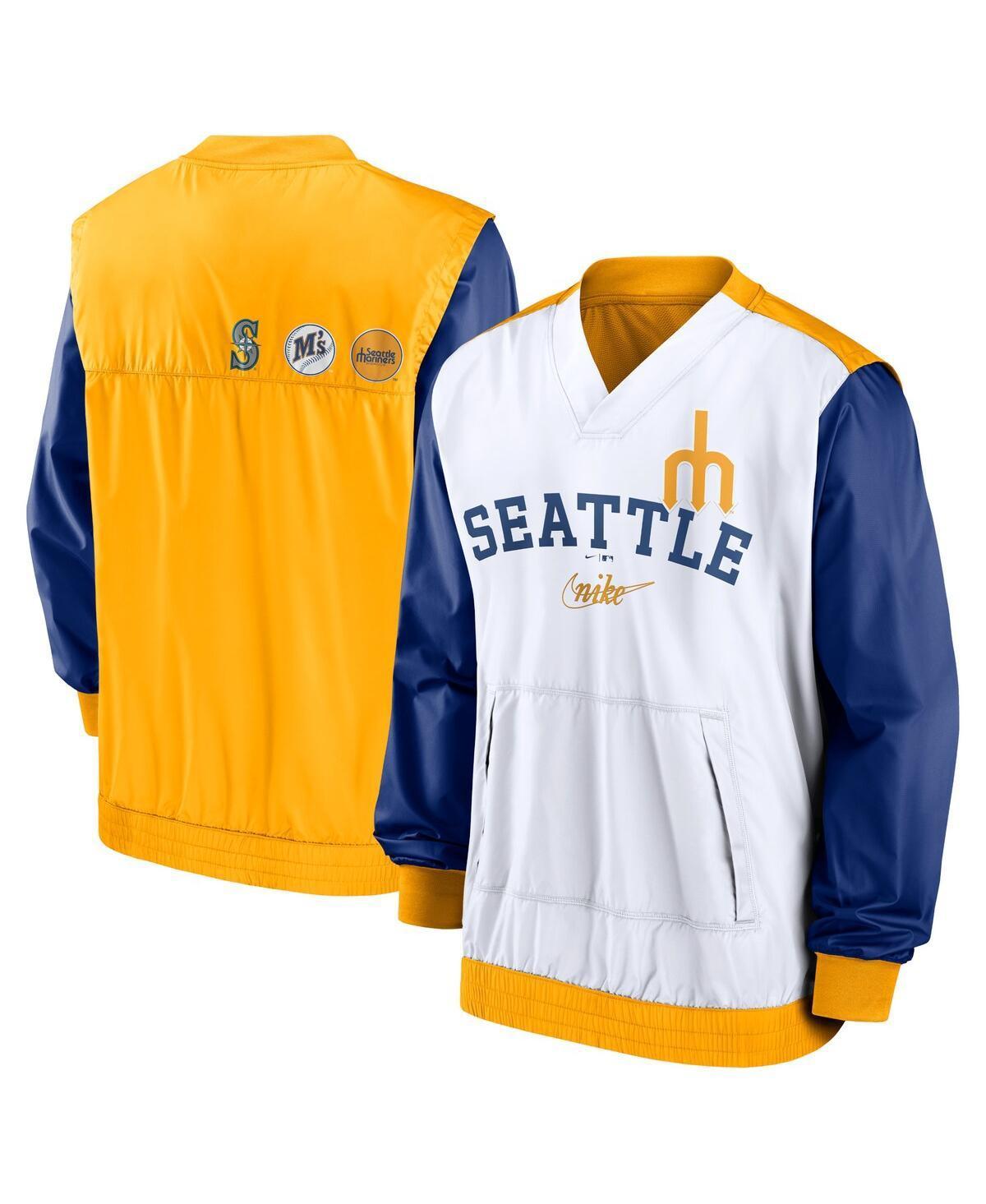 Mens Nike /Gold Seattle Mariners Rewind Warmup V-Neck Pullover Jacket Product Image