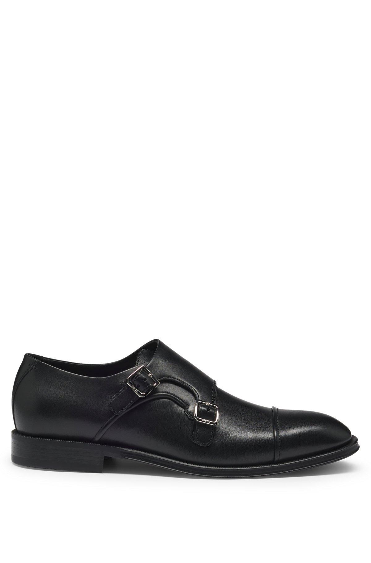 Cap-toe double monk shoes in leather Product Image
