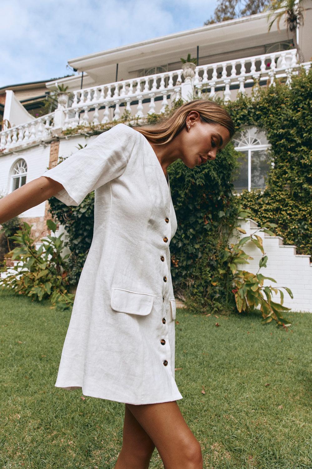 Grace Linen Mini Dress White Product Image